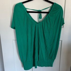 New York & Company Green Blouse with Back Tie